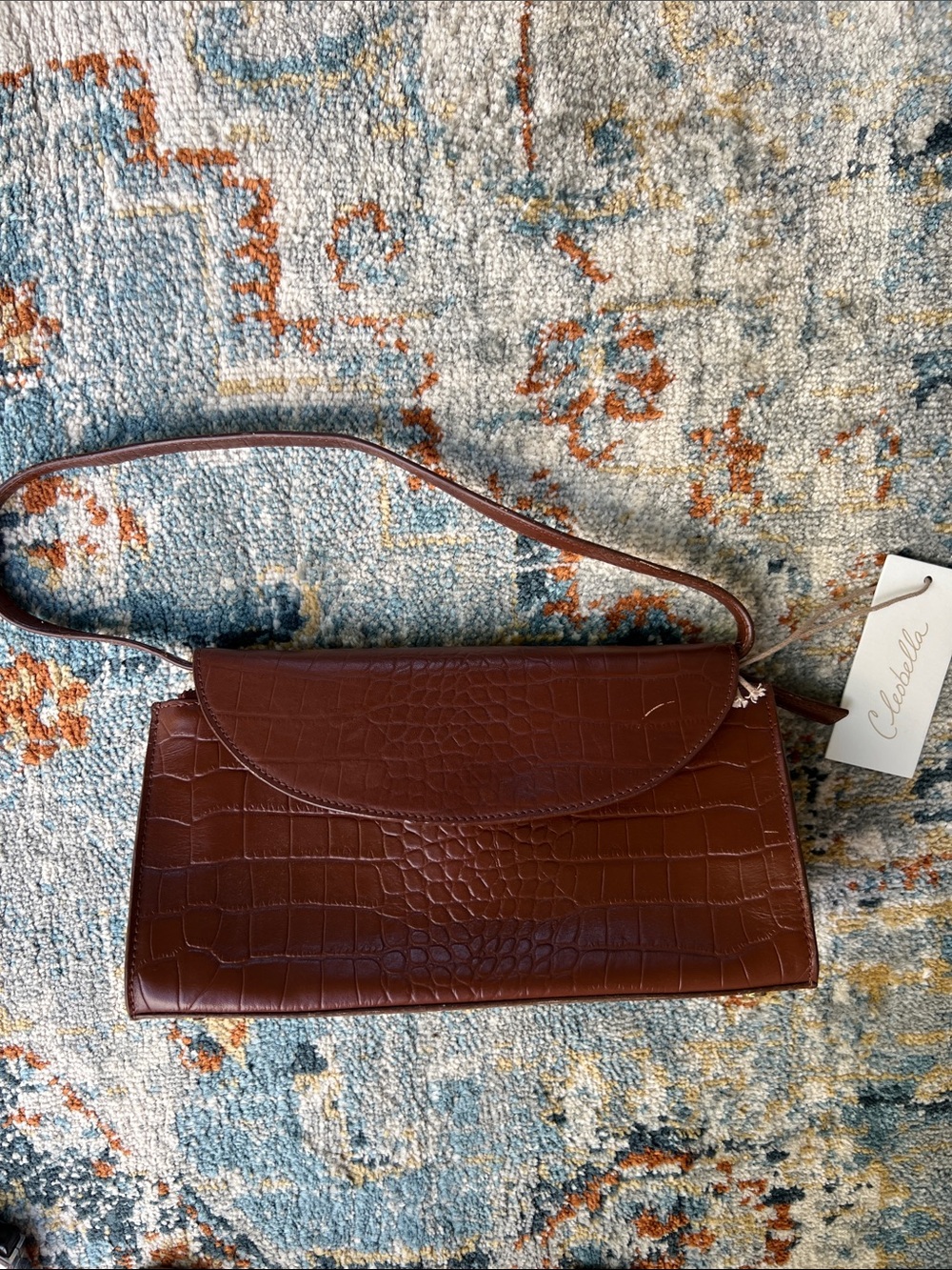 Cleobella Miranda Classic Brown Cognac Croc-Embossed Shoulder Bag, NWT
